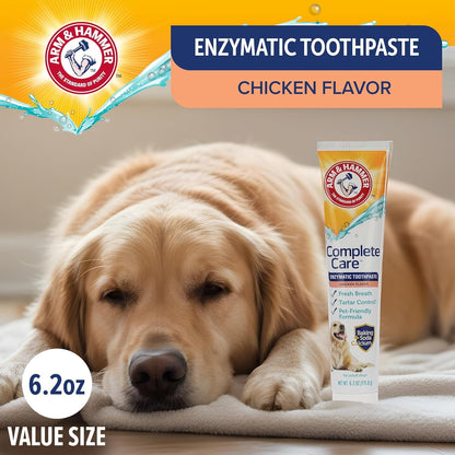Arm & Hammer Complete Care Enzymatic Dog Toothpaste, Chicken, 6.2 Oz | Fluoride-Free Formula with Baking Soda and Calcium Fights Plaque and Tartar, Freshens Breath, Value Size3