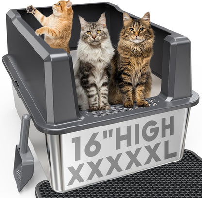 Extra Large XXL Stainless Steel Cat Litter Box with Lid, 26" L X 18" W X 12" H Metal Litter Box with Hight Sides for Big Cats & Multiple Cats, Never Absorbs Odors, Anti-Urine Leakage, Easy Cleaning12