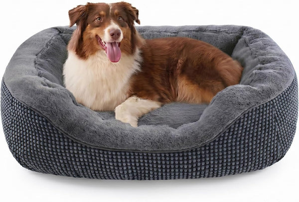 INVENHO Medium Dog Beds for Medium Dogs Washable, Rectangle Dog Bed Medium Size Dog, Orthopedic Dog Bed, Warming Soft Calming Sleeping Puppy Bed Durable Pet Bed with Anti-Slip Bottom M(30"X24"X9")52