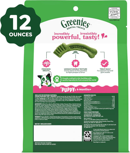 Greenies Puppy Regular Natural Dental Dog Treats, Original Flavor, 12 Count | Veterinarian-Recommended, Natural Ingredients, Cleans Teeth & Freshens Breath, for Puppies 25-50 Lbs, 6 Oz. Pack10