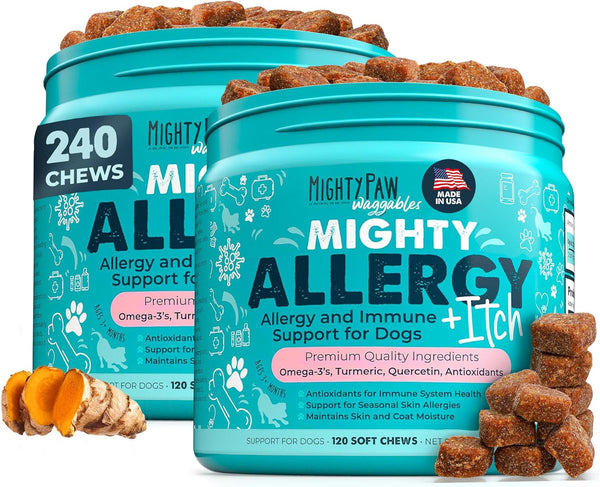 Mighty Paw Dog Allergy Chews, Itch Relief & Immune Support, 120Ct | Bacon Flavor, Supports Normal Immune Health, Seasonal Skin Support, Vet Formulated, Made in USA10