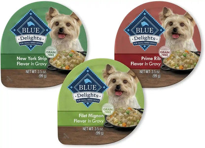 Blue Buffalo Delights Variety Pack Natural Grain Free Wet Dog Food for Small Breed Dogs (Filet Mignon Flavor & New York Strip Flavor) in Gravy with Natural Ingredients, 3.5-Oz. Each (12 Cups)14