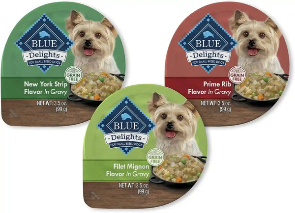 Blue Buffalo Delights Variety Pack Natural Grain Free Wet Dog Food for Small Breed Dogs (Filet Mignon Flavor & New York Strip Flavor) in Gravy with Natural Ingredients, 3.5-Oz. Each (12 Cups)14