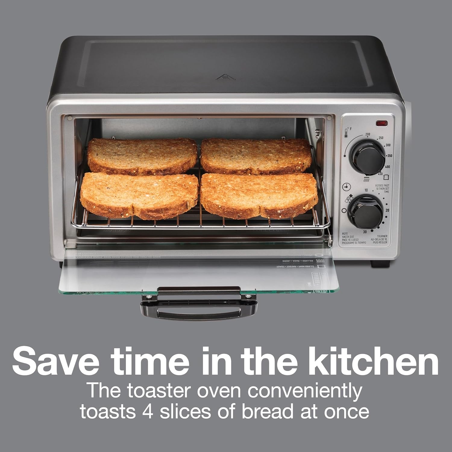 4-slice-countertop-toaster-oven-bake-broil-toast-200-450-f-adjustable-temp-30-minute-timer-automatic-shutoff-black-and-silver-31260g