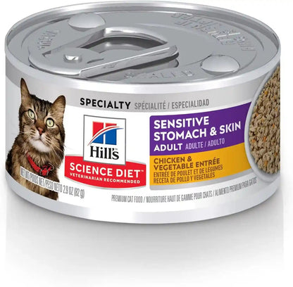 Hill'S Science Diet Sensitive Stomach & Skin Wet Cat Food Variety Pack | #1 Veterinarian Recommended, Adult Formula, Tuna & Vegetable, Chicken & Vegetable, 2.9 Oz. Cans, 12-Pack11