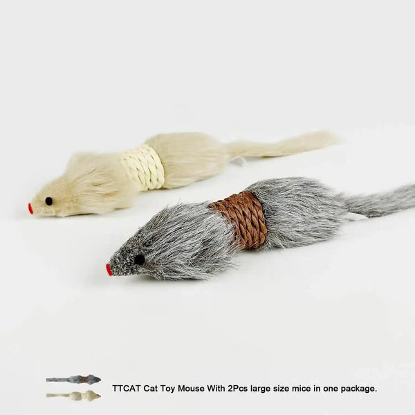 Ttcat 2 Pack Large Furry Mouse Cat Toys, Natural Paper Rope Realistic Fake Mice Kitten Interactive Hunting Toy, Durable Chew Teaser Toy for Indoor Cats, Boredom Relief Cat Prey Toy.4
