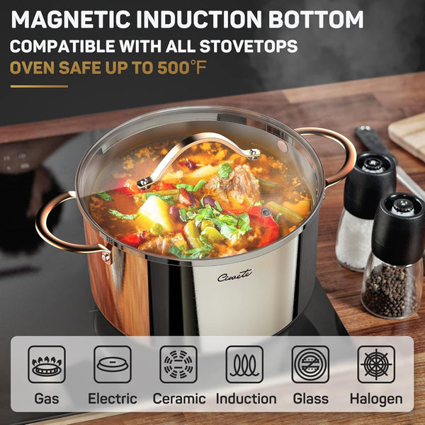 8 Quart Stock Pot, 3 Ply Whole Clad Stainless Steel Stock Pot, 8 QT Cooking Pot with Lid, Induction Pot for Cooking, 18/10 Stainless Steel Cookware Stockpots Oven, Gas and Dishwasher Safe4