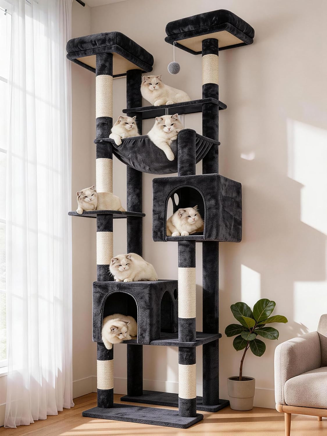 hey-brother-cat-tree-tower-wide-base-5-platforms-for-multi-cats-mpj074mj-72-8-inches-tall-furniture-5-plush-beds-large-condo-big-hammocks-sisal-scratching-posts-for-indoor-adult-cat-beige-brown