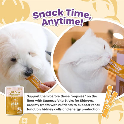 Choolip Squeeze Vita Stick Lickable Cat and Dog Treats, 7-Count Kidney Support, Tuna and Pollack with Pumpkin, Blueberry and Omega-3, Grain-Free, Vet-Formulated7