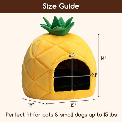 Hollypet Cat Bed Cave for Indoor Cats for Pets up to 15 Lbs, Pineapple | Warm Cat Bed Cats Cave Condo, Covered Kitty House with Removable Washable Cushion, Cozy Enclosed Pet Bed for Small Dogs3
