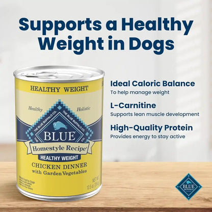 Blue Buffalo Homestyle Recipe Healthy Weight Chicken Dinner with Garden Vegetables Paté Natural Wet Dog Food, Made with Natural Ingredients, Vitamins & Minerals, 12.5-Oz. Can (12 Count)5