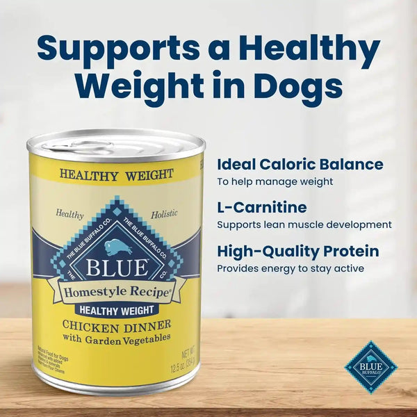 Blue Buffalo Homestyle Recipe Healthy Weight Chicken Dinner with Garden Vegetables Paté Natural Wet Dog Food, Made with Natural Ingredients, Vitamins & Minerals, 12.5-Oz. Can (12 Count)5