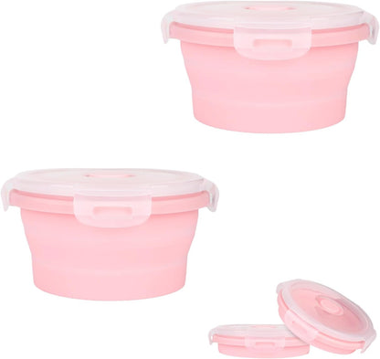 Luter 2 Pieces Collapsible Dog Bowls Silicone Food Water Travel Foldable Bowl with Lids Portable Expandable Pet Feeding Watering Cup Dish for Walking Kennels Camping 350Ml (12X12X3Cm) (Pink & Blue)8