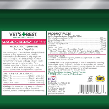 Vet'S Best Seasonal Allergy Chewable Tablets for Dogs, Soothes Dog, 60Ct | Seasonal Allergy Relief Tablets, Helps Soothe Itchy Skin, Supports Healthy Skin & Coat, Daily Chewable Formula6