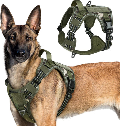 Rabbitgoo Tactical Dog Harness for Large, No Pull Military Service Vest | Molle & Handle, Heavy Duty, Adjustable, Reflective Straps, Easy Control for Training Walking, Black, Large42