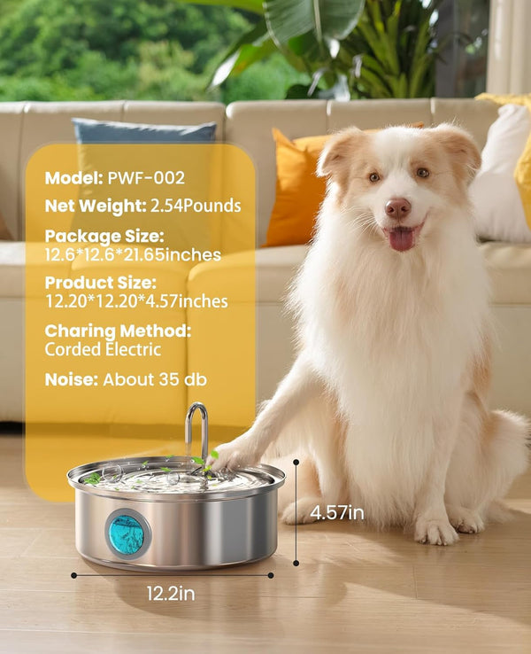 Oneisall 7L/230Oz Dog Water Fountain for Multi-Pet Household,Pwf002 | 25Db Quiet Design,304 Stainless Steel,Contain 3 Set Filters,Visual Water,5-Layer Filtration,Fit for Living Room Kitchen9