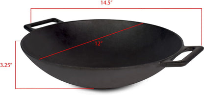 12'' Pre Seasoned Heavy Duty Construction Cast Iron Grilling Wok, Griddle and Stir Fry Pan4