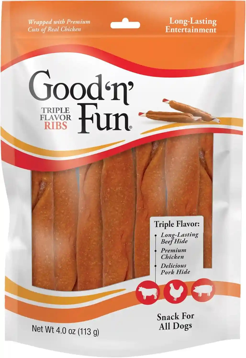 good-n-fun-triple-flavor-ribs-chews-for-all-dogs-treat-your-dog-to-long-lasting-chews-made-with-beef-hide-chicken-and-pork-hide-12-oz