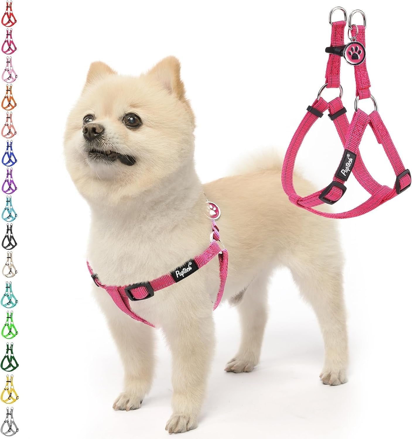 pupteck-no-pull-dog-harness-soft-adjustable-basic-nylon-step-in-puppy-vest-outdoor-walking-with-id-tag