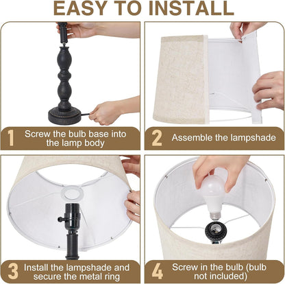 Table Lamps Set of 2, 20.5" Rustic Farmhouse Bedside Lamps with Linen Shade | Small Lamps for Nightstand, End Table, Living Room, Office, Resin Base, Vintage Style, Easy Assembly, Bulbs Not Included8
