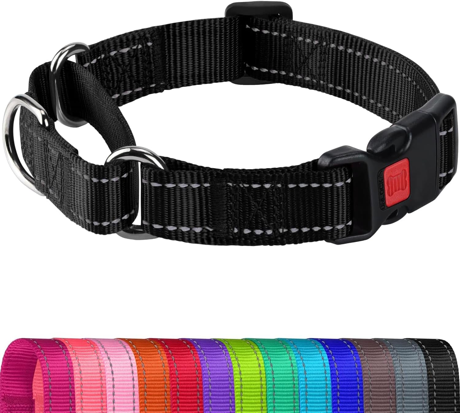 joytale-martingale-collar-for-dogs-escape-proof-no-pull-hotpink-m-gentle-cinch-stops-pulling-without-choking-safety-lock-buckle-reflective-stitching-for-night-walks-soft-nylon