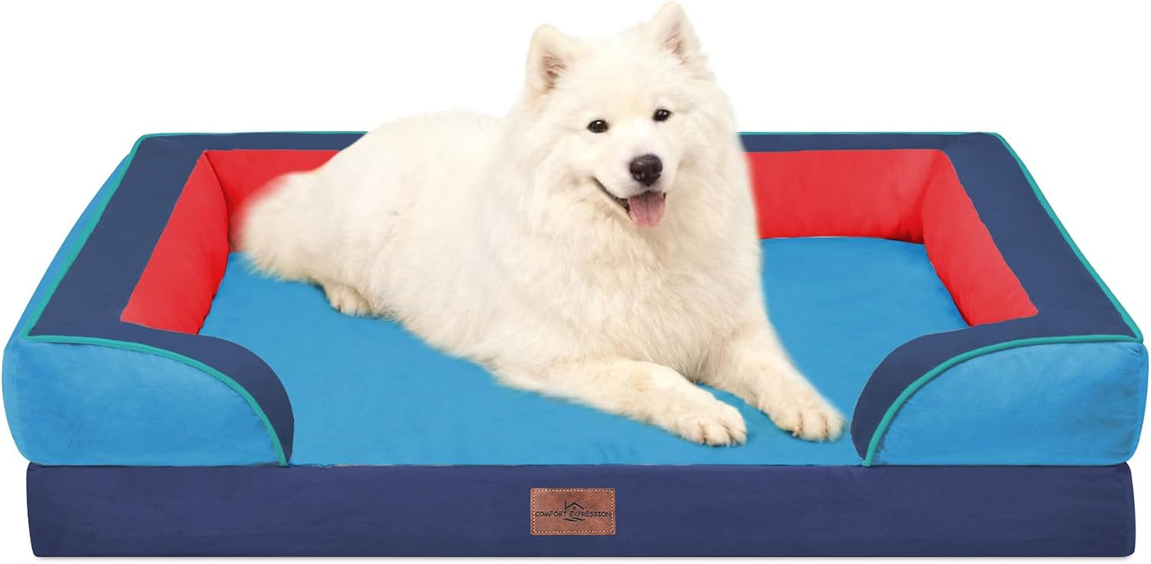comfort-expression-orthopedic-dog-bed-for-extra-large-dogs-with-bolster-waterproof-dog-couch-bed-with-washable-cover-non-slip-bottom-supportive-egg-crate-foam-xl-pet-bed-42x30-inch