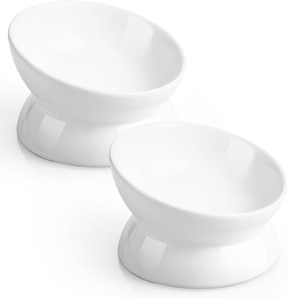 Loejan Elevated Cat Food Bowl, 5 Oz Ceramic Raised and Tilted Water Bowl, anti Vomiting and Protect Pets' Spines Dishes for Small Dog, Fat Faced Cat, Kitten (White, 1 Pack)18