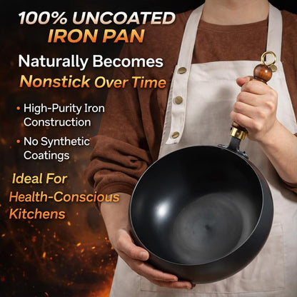 2026 Upgraded Uncoated Thick Iron Pot, Japanese Hand-Forged Non-Stick Iron Pan without Coating, Durable and Rust-Free for Cooker Gas Stir Fry Pans round Bottom with Lid (Glass Lid,11In)7