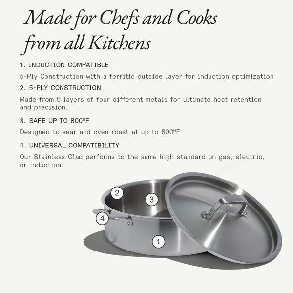 Made in Cookware - 10 Quart Stainless Steel Rondeau Pot W/Lid - 5 Ply Stainless Clad - Professional Cookware - Crafted in Italy - Induction Compatible2