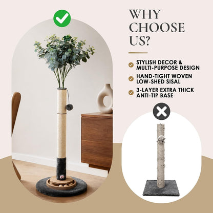 35 Inch Cat Scratching Post, Eucalyptus Sisal Rope Cat Tree Tower with Hanging Ball & Interactive Mouse Toy, Durable Scratcher for Indoor Adult Cats7