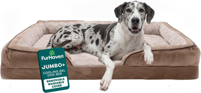 Furhaven Cooling Gel Dog Bed for Large Dogs, Perfect Comfort Sofa Bed with Cool Gel-Top Foam with a Solid Orthopedic Foam Base for Joint Support, Washable Cover, Jumbo XL, Plush & Velvet, Granite Gray16