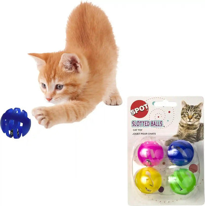 SPOT Slotted Balls Cat Toy - Interactive Cat Toys for Indoor Cats to Chase, Hunt and Stimulate - Jingle Bell inside for Sound When Batted around - Safe and Non-Toxic - 1.5" Assorted 4-Pack1