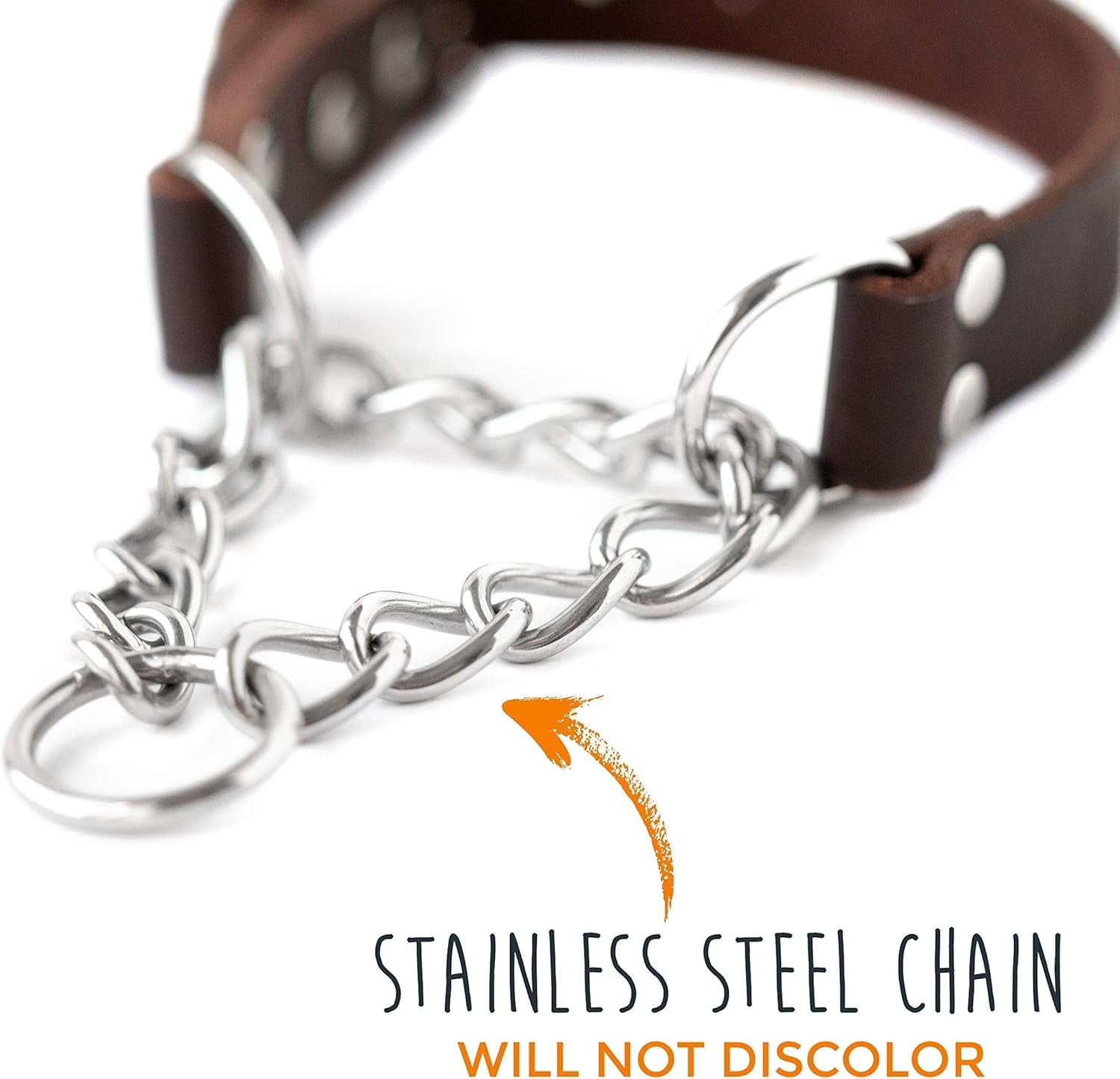 mighty-paw-martingale-dog-collar-no-pull-design-stainless-steel-chain-limited-chain-cinch-training-brown-leather-martingale-training-collar-medium-size