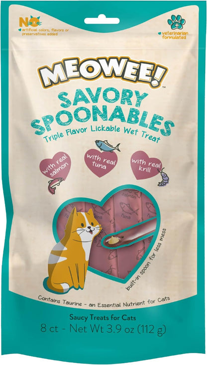 MEOWEE! Savory Spoonables Variety Pack, 12 Count Tube, Triple Flavor Squeezable Lickable Wet Treats for Cats with Built-In Spoon for Less Mess34