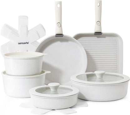 17 Piece Nonstick Detachable Handle Pots and Pans Set White | Removable Handle Cookware Set, Induction Cookware Set with Removable Handle, Healthy Non Stick for RV, Dishwasher ＆ Oven Safe1