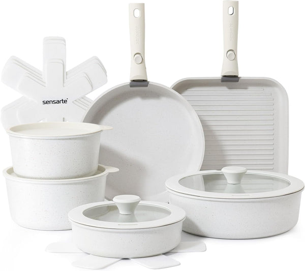 17 Piece Nonstick Detachable Handle Pots and Pans Set White | Removable Handle Cookware Set, Induction Cookware Set with Removable Handle, Healthy Non Stick for RV, Dishwasher ＆ Oven Safe1