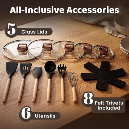 30-Piece Ceramic Nonstick Cookware Set | Detachable Handle, Stackable for RV | Oven & Dishwasher Safe5
