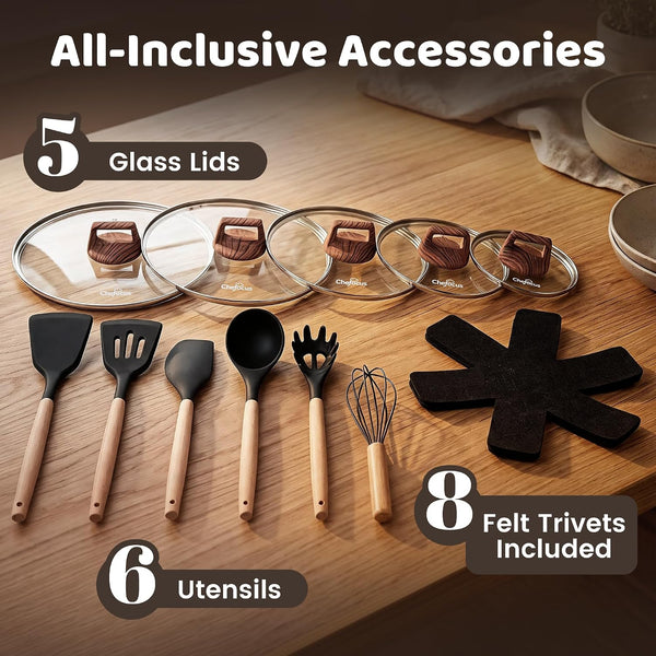 30-Piece Ceramic Nonstick Cookware Set | Detachable Handle, Stackable for RV | Oven & Dishwasher Safe5