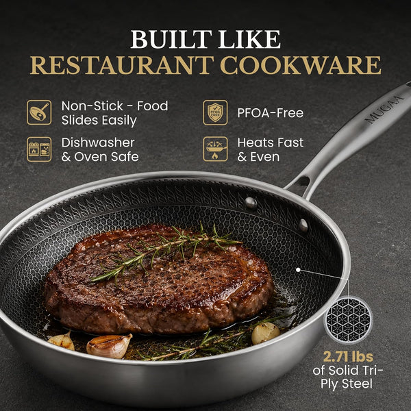 ® 11" Honeycomb Stainless Steel Wok with Lid, Nonstick, Induction Safe | Heavy-Duty Stir Fry Pan, Induction Compatible & Even Heat Distribution, Pfoa-Free Non Toxic Cookware, Oven & Dishwasher Safe2