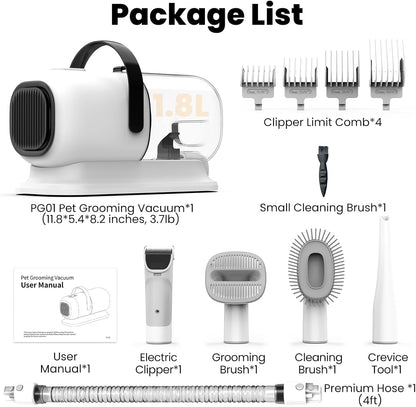 FIXR Dog Grooming Vacuum, All-In-One Pet Grooming Kit with Hair Clipper & Shedding Brush, Low Noise 12,000Pa Dog Hair Remover Vacuum, Pet Groomer Set with Cleaning Brushes, PG017