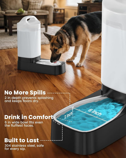 Automatic Dog Water Bowl Dispenser - 2.4 Gallon Stainless Steel Gravity Pet Water Feeder with Ergonomic Handle Design anti Splash Drinking Bowl without Filter Easy to Clean Multi Pet Use7