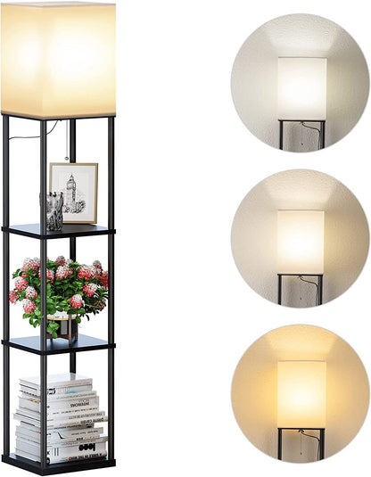 Floor Lamp with Shelves, Standing Lamps for Living Room, Black | 3 CCT LED Bulb Include, 4-Tier Display Bookshelf, 63" Tall Corner Shelf Lamp, Modern Style for Bedroom, Office, Home Decor1