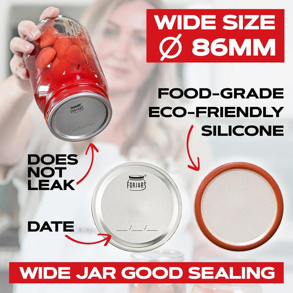 - Wide Mouth Canning Lids, 100-Pack – Create Airtight Seals on Mason Jars to Preserve Food for Meal Prep & Emergency Food Storage – 3.4 In. Metal Lids with Silicone Seals – Canning Supplies2