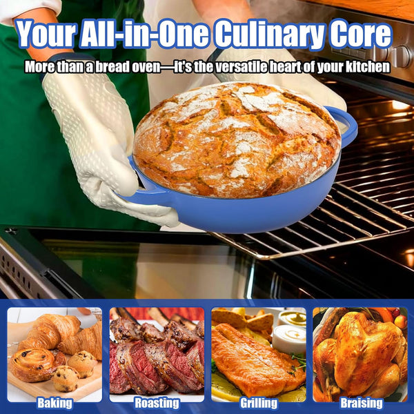 6QT Enameled Cast Iron Dutch Oven for Bread Baking – Sourdough Starter Kit with Cotton Basket, Bread Sling, Lame, Brush & Handle Cover – Multi-Purpose Pot for Baking, Frying, Braising – Blue6