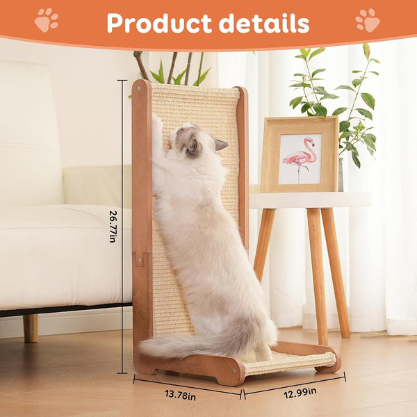 Sisal Cat Scratcher for Indoor Cats, Beechwood Base, Natural Sisal Woven Scratch Pad, Durable Scratching Post, Furniture Protector (L1)2