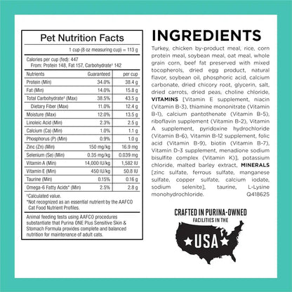 Purina ONE Sensitive Stomach, Sensitive Skin, Natural Dry Cat Food, +Plus Sensitive Skin and Stomach Formula - 16 Lb. Bag5