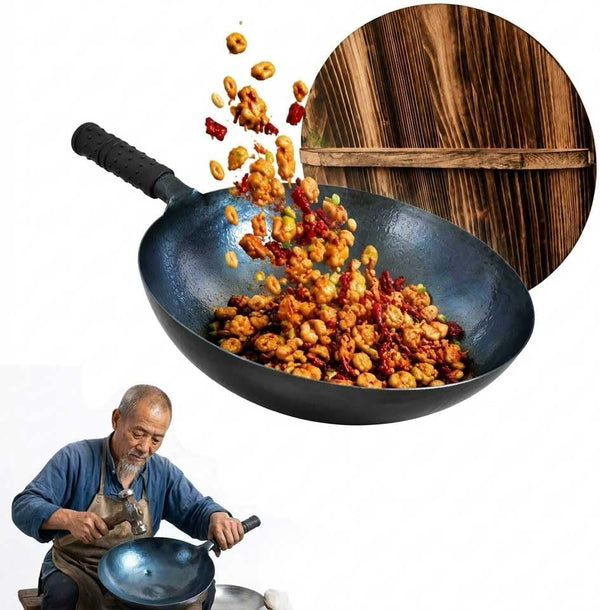 Pure Iron Nonstick Wok with Lid, 14 Inch Large round Bottom Pan | Great for Chinese Stir-Fry, Open Fire Cooking, BBQ, Grilling, Camping, Outdoor Meals & Large Family-Style Cookware1