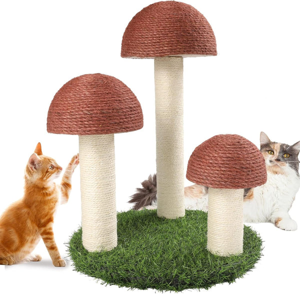 Powerking Cat Scratching Post, Mushroom Claw Scratching Post for Cat, Natural Sisal Cat Scratchers with 3 Mushroom Pole, Cat Interactive Toys12
