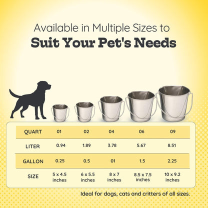 9 Quart Stainless Steel Flat Side Bucket | 2.25 Gal Durable Heavy Duty Food & Water Feeding Pails for Dog Goat Sheep Horse | Fits Kennel Cage Critter Crate Hanging Pet Pail | Multipurpose8