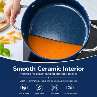 8 Quart Stock Pot with Lid, Ceramic Nonstick Soup Pot for Family Meals, Batch Cooking, Broth, Seafood Boil & Meal Prep, Non Toxic Induction Stockpot with Stainless Steel Handles, Blue3